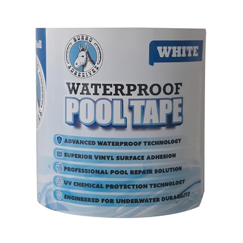 Burro Adhesives Waterproof White Pool Tape 4' x 10' - Heavy Duty PVC Vinyl Pool Repair for Underwater & Dry Applications, Commercial & Residential Pools, Instantly Seals Leaks