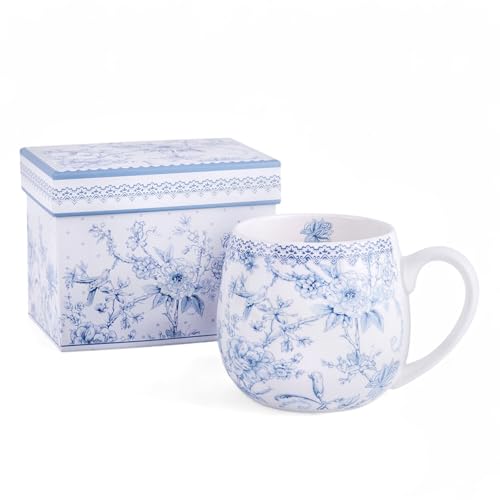 Taza de té y café floral azul de porcelana de hueso 480 ml miniatura 1