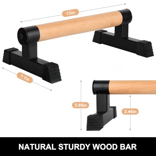 Image of Airogym Wooden Parallettes, Wood Push Up Handles Pushup Bars, Heavy-Duty Sturdy Metal Non-Slip Base Exercise Home Workout Equipment, Parallettes Bars Grip for Strength Training, Planks Calisthenics