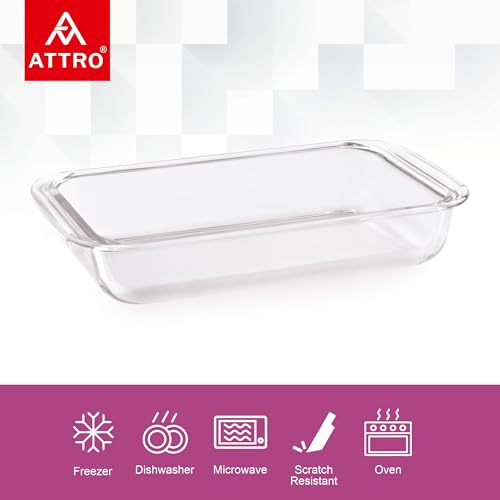 Image of ATTRO Glassox Borosilicate Rectangle Glass Baking Dish Micorwave Oven Safe Freezer Safe Baking Tray Serving Dish Bakeware- 1000ml