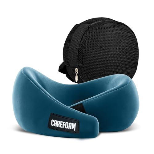 CareFoam Virgin Memory Foam Travel Neck Pillow for Airplane, Car & Train – Dual Height (5