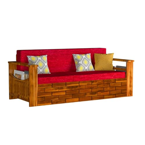 Image of Mamta Furniture Solid Sheesham Wood Sofa Cum Bed Furniture Set with Storage and 40 Density Cushions for Living Room, Bedroom, Drawing Hall Honey Finish Queen