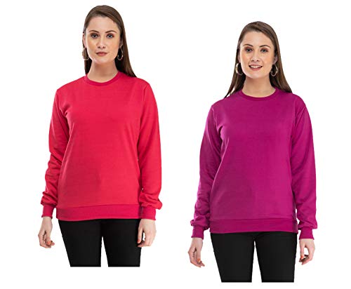 Image of indi weaves Women Fleece Warm Sweatshirt for Winters (XXXL,Purple,Magenta) Pack of 2