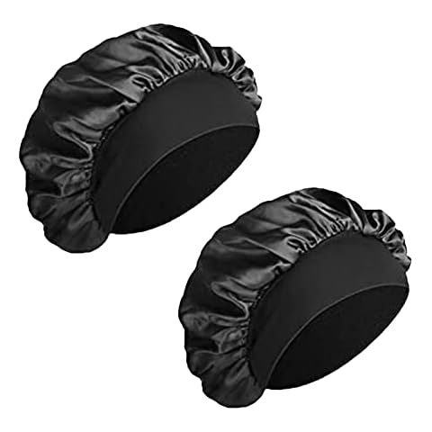 ADMITRY Silk Hair Wrap for Sleeping,2 Pack Soft Satin Bonnet,Elastic Women Girls Sleeping Makeup Cap Curly Hair Protection(Black,Pack of 2) Cover