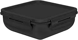 Pote de Marmita e Lancheira com Divisória e Tampa Hermética 570ml BPA Free Pode ir ao Microondas Freezer e Lava-louças (Preto)