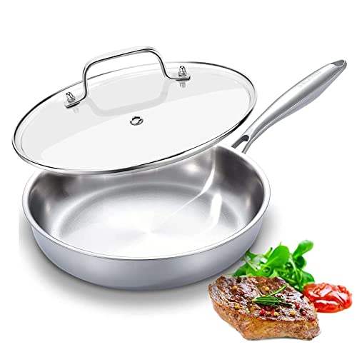 Comparison: Best Cooking Oil For Stainless Steel Pan 7 DELARLO Tri-Ply Stainless Steel Pan, 12 inch Frying Pan with Lid, Compatible with All Cooktops Up to 600℉, Fast & Even Heat, Skillet, Induction Cookware, Cooking Pan, Stir Fry Pan, Dishwasher Safe