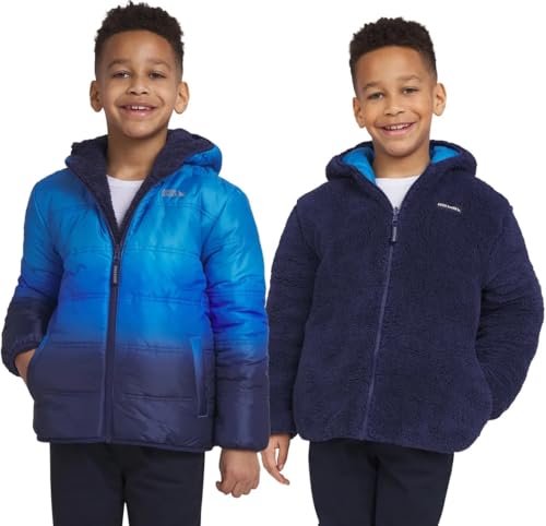 Eddie Bauer Kids Reversible Plush Hoodie Jacket (US, Alpha, Small, Regular, Medieval Blue)