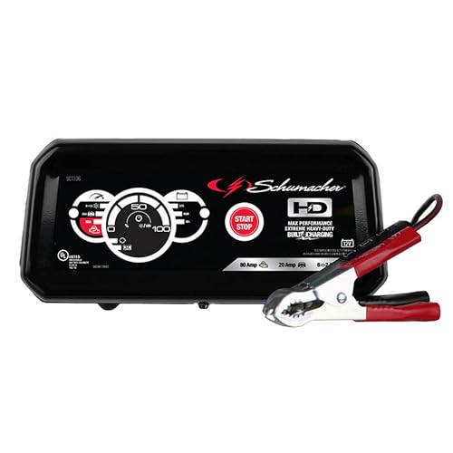 Schumacher Electric Battery Charger and Engine Starter, SC1306, 4-in-1, Fully Automatic, 80 Cranking Amps, 20 Amp Boost Mode, for Motorcycle, Power Sport, Car, Truck, and Marine Batteries