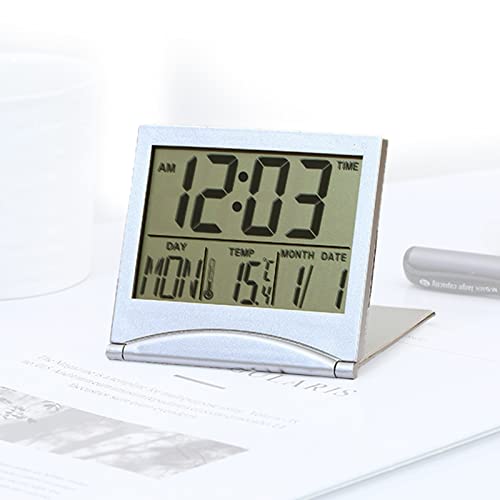 RéVeil De Voyage NuméRique,Mini Reveil Digital Pour Voyages,éCran Lcd Avec Date TempéRature Affichage,Mini RéVeil NuméRique Pliable Multifonctionnel Horloge,Calendrier,TempéRature Et Minuterie