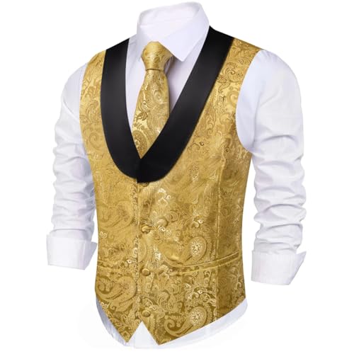 Men's Formal Silk Vest Set with Tie and Pocket Square Groomsmen Outfit for Suit Occasion2