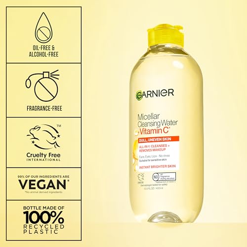 Garnier Micellar Water with Vitamin C, Facial Cleanser & Makeup Remover, Brightening & Hydrating, For All Skin Types, Vegan, Cruelty Free, 13.5 Fl Oz (400mL), 1 Count - image 6