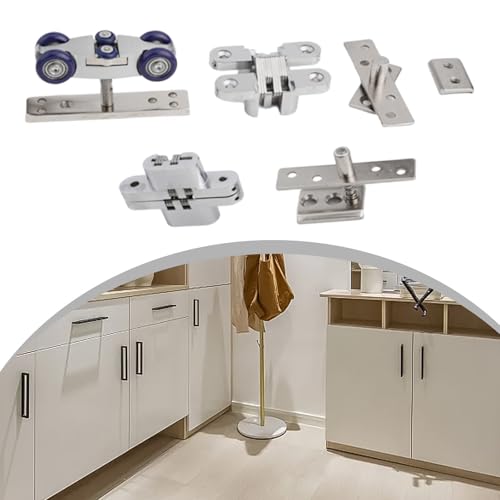 Herraje para puerta plegable, kit de riel para puerta bifold, construcción en aleación de zinc y nylon, diseño reforzado para, sistema de polea con rodamiento suave, bisagra Se miniatura 4