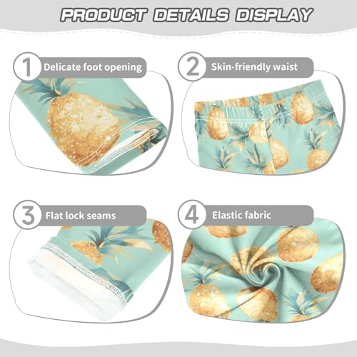 KLL Gold Glitter Pineapples Mint Girls Basic Leggings Casual Full Length Leg Yoga Pants Running3