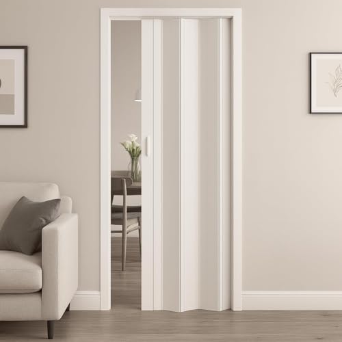 Porta a Soffietto in ABS di colore Bianco Ultra Sottile, Misura 215x82 cm, Spessore 0,6 mm, Senza Serratura, Chiusura Magnetica, Porta Interna con Maniglia -2735F
