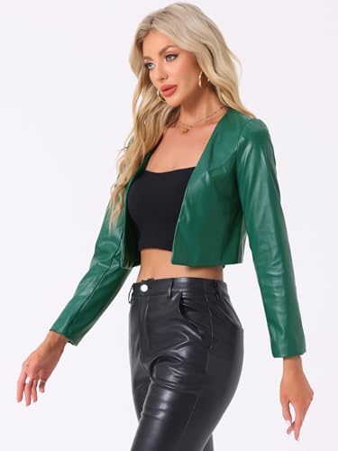 Allegra K Faux Leather Jacket for Women's Long Sleeve Short Coat Moto Biker Cropped PU Jackets4