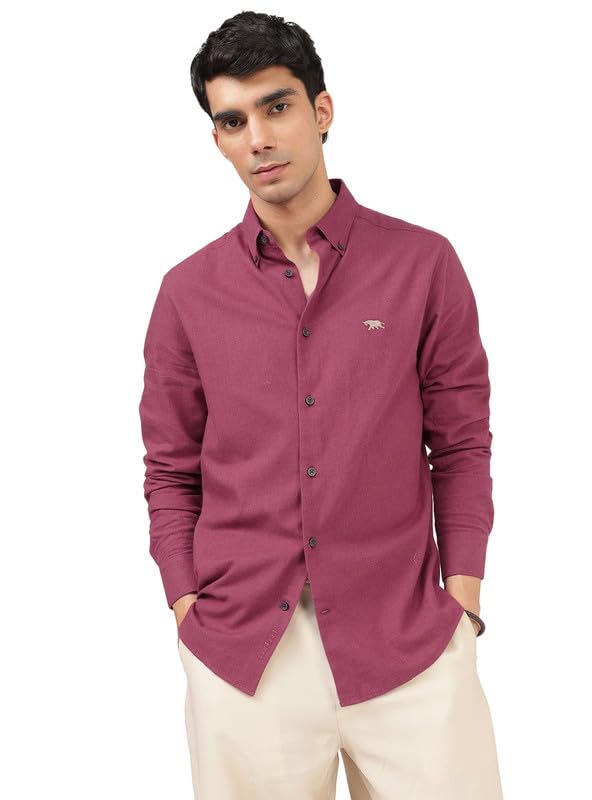 andamen Men's Burgundy Indian Cotton Melange Regular Fit Shirt-picture-10
