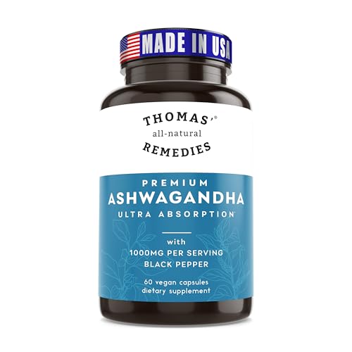 Thomas' all-natural Remedies Organic Ashwagandha Stress Support Supplement, Mood & Energy Support, Pure Ashwagandha 1000mg, Ultra Absorption with Black Pepper, Vegan, No fillers