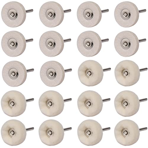BRESUCNY 20 Stück 25mm Wollfilz Polierscheibe Filz Polieraufsatz Set, Wollfilz Polieren Polierscheiben Bohrer Grinder Rad Pinsel Drehwerkzeug Mit Griff für Holz Metall Polieren Cover