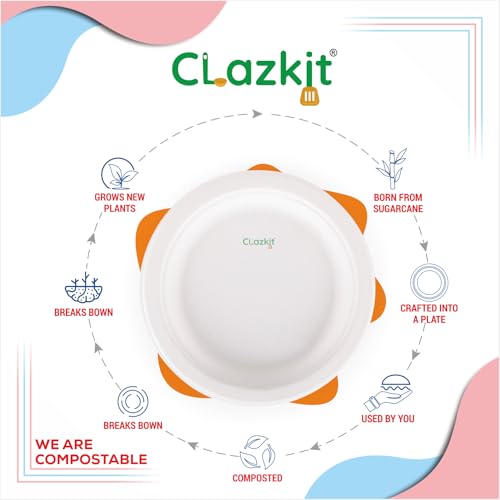 Image of Clazkit 9 Inch Round (50 Pc) Bagasse Plates, Eco-Friendly Disposable Party Pack Alternative to Plastic Paper Plate