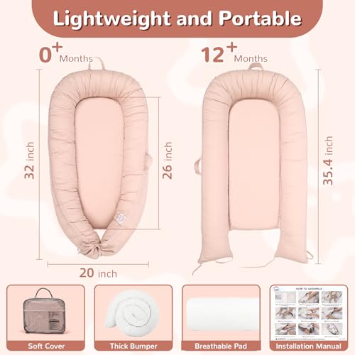 Image of EAQ Baby Lounger, Infant Lounger for Newborn,Portable Baby Nest Cover Breathable & Soft, Newborn Essentials