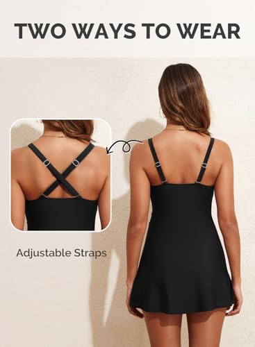 Aleumdr One Piece Swimsuits Women Swim Dress Skirted Tummy Control Bathing Suit Modest Swimwear with Pockets4