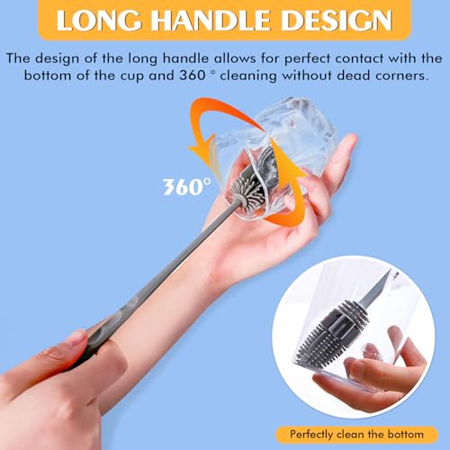 Image of Silicone Bottle Brush 5PCS Cup Brushes 10.62 inch Long Handle Bottle Scrubber for Baby Bottle, Glassware, Vase, Water Cup Cleaner Brush