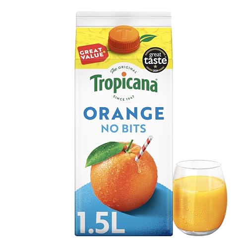 Tropicana - Smooth Orange Fruit Juice - Award Winning 100% Pressed Pure Orange Juice No Added Sugar with Vitamin C - Squeezed Hand Picked - Breakfast Drinks - 1.5L