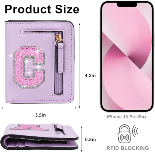 Image of Birthday Gifts for Teen Girl Kids Wallet Girl Wallets Small Initial Rfid Wallet Teen Girls Gift Preppy Stuff for Girls Purple C