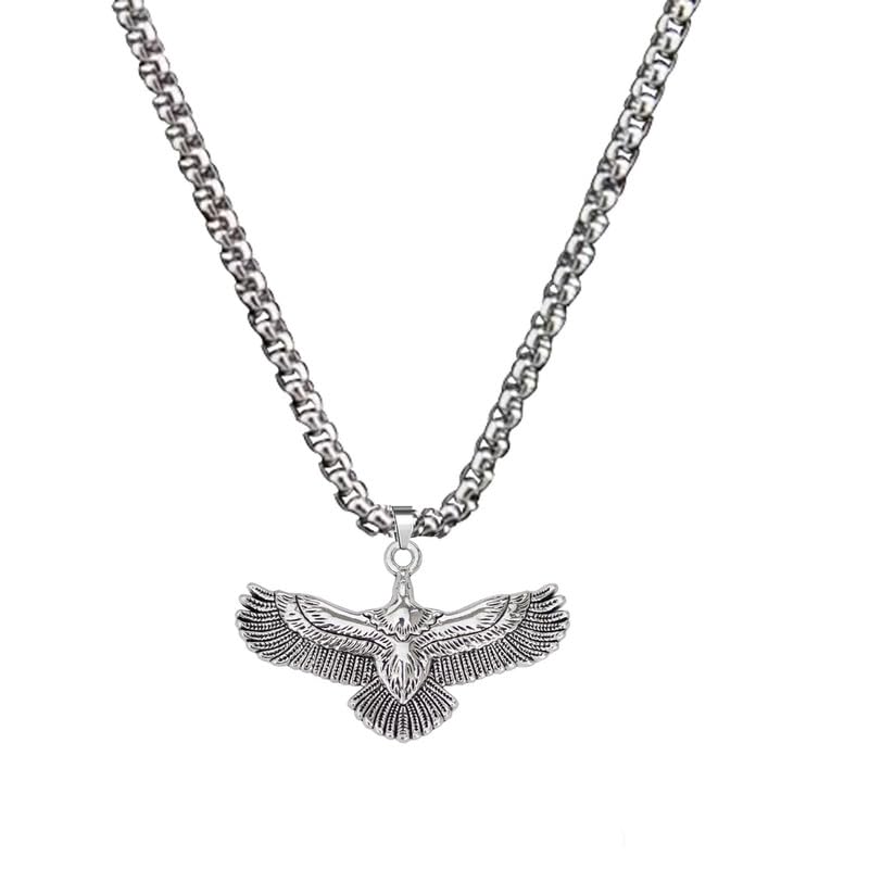 Unisex Silver Color Trending Stainless Steel Wind Inspired Flying Bird Eagle Punk Rock Hip Hop Locket Pendant Necklace With Box Chain SPnL202421-image-19