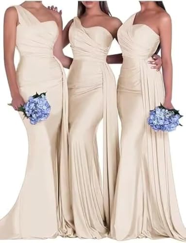 Image of One Shoulder Bridesmaid Dresses for Wedding Long Satin Bodycon Prom Dress Mermaid Formal Evening Gowns