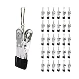 BERYLER 30PCS Small Clothes Pin with Hook for Easy Hanging, Stainless Steel Clothespins, Metal Laundry Grip Clips, Anti Rust, Multipurpose