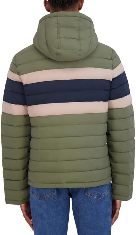 HFX Men's Color Block Water Resistant Hooded Puffer Jacket, Cactus - Image 4