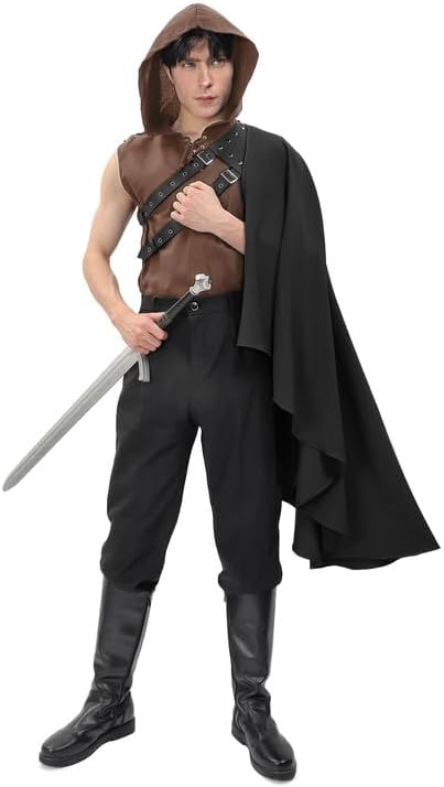 FURPHI Medieval Half Shoulder Cape with Belt Steampunk Shawl for Men LARP Halloween Warrior Costume Accessories - Image 2