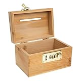 AMUSLESUR Caja Decorativa de Madera Pequeña para Monedas Cerradura Integrada, Estilo Vintage, Diseño de Tapa Abatible, Contenedor Seguro para Ahorro y Organización Hogar