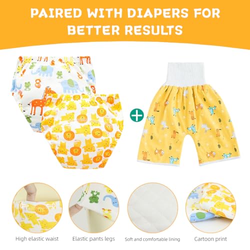 Image of SNOWIE SOFT 2Pcs Potty Training Pants for Toddler, Washable Diapers for New Born Baby, Breathable Cotton Learning Training Pants, Padded Underwear for Babies Baby Pants for 7.5-10 kg 12 to 15 Months