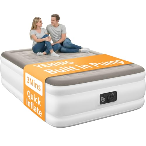 Image of YENING Full Size Air Mattress with Built in Pump Raised Double Blow up Bed Inflatable Camping Airbed Electric 18 Inch Tall Grey