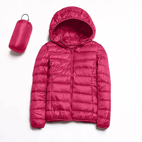Cotecram Womens Winter Coats Packable Long Sleeve Hooded Puffer Jacket Full Zipper Lightweight Quilted Down Jackets Causal Warm Outerwear Windproof Plus Size Women Clothing(A Hot Pink,3X-Large) #TOP1