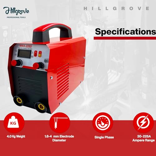 Image of Hillgrove HGCM1210M2 225Amp Arc Force Control, AC, Anti Stick, Hot Start Function Rod Digital Display IGBT Based VRD Technology MMA Inverter Welding Kit Machine