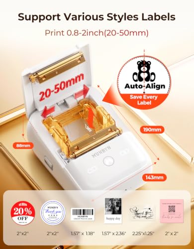Image of MUNBYN FM226 Bluetooth Label Printer, Wireless Thermal Sticker Maker | Dual-color thermal printing, auto alignment, inkless design, long battery life, batch PDF print, multi-size label support