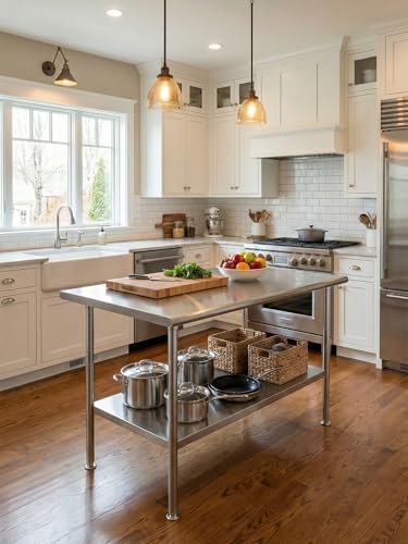 Image of Atelicf NSF Stainless Steel Prep Table 24X60 inch, Rounded Flat Top