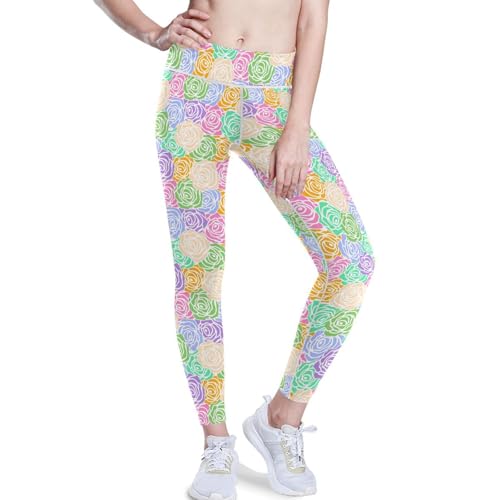 Pantalon de yoga pour femme à motif rose avec poches, tailles S à XXL