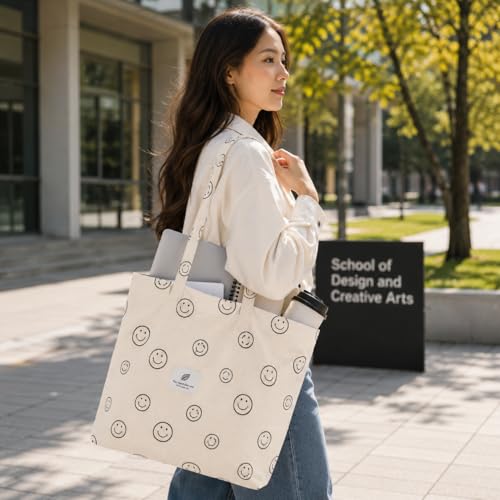 Image of Street27 Korean Canvas Corduroy Tote Bag Casual Work Shoulder Handbags | Multi-Purpose Bag |Sturdy Canvas Bag with Large Capacity | Shopping Bag for Office, College & Daily Use