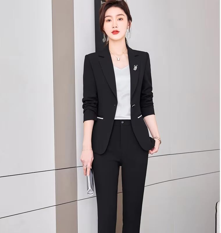 Women's Satin Business Suit Set Blazer Pants Office Lady Work Outfit