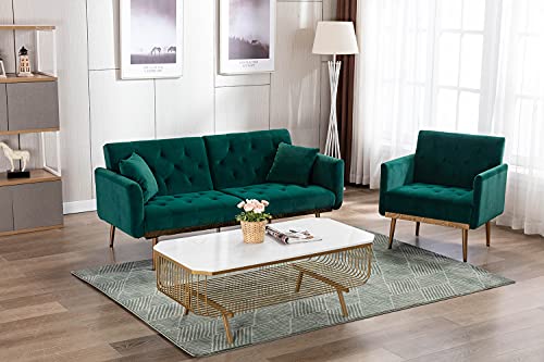 Sleerway Modern Velvet Single Sofa Chair, Upholstered Accent Living Room Chair, Comfy Armchair With Rose Golden Metal Legs, Tufted Chair For Reading Or Lounging (Green) #TOP5