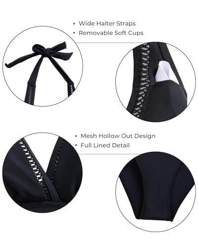 Tempt Me Women Halter Plunge V Neck One Piece Swimsuits Sexy Mesh Hollow Out Bathing Suits2