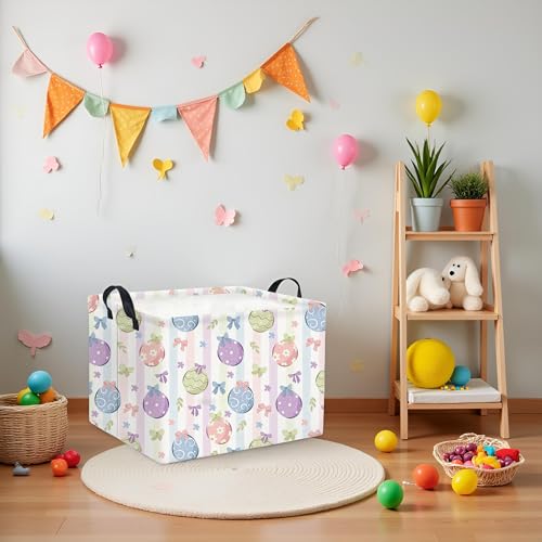 Image of Rectangular Easter Basket Fabric Storage Bin Boxes Collapsible Baby Girl Basket for Clothes Books Shelves Basket(Bowknot Egg)