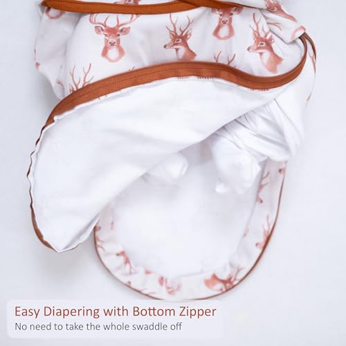 Image of LollyBanks Baby Swaddle, 100% Soft and Breathable Cotton Swaddle Sack for Boys and Girls 3-6 Months, Lightweight Infant Sleep Sack with Easy Change Zipper, Baby Essentials (Deer Head Print)