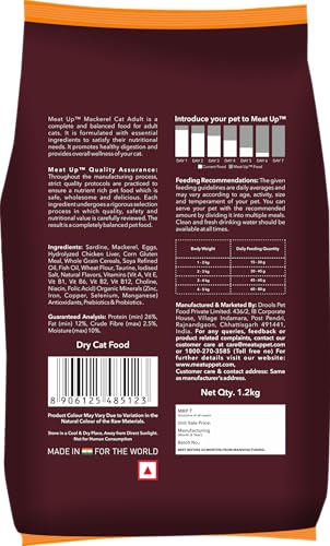Image of Meat Up Adult Dry Cat Food Total 2.4Kg | Mackerel Flavour | Supports Urinary pH Balance | Reduces Hairball Formation | Promotes Skin & Coat Health | Taurine for Cardiac Support
