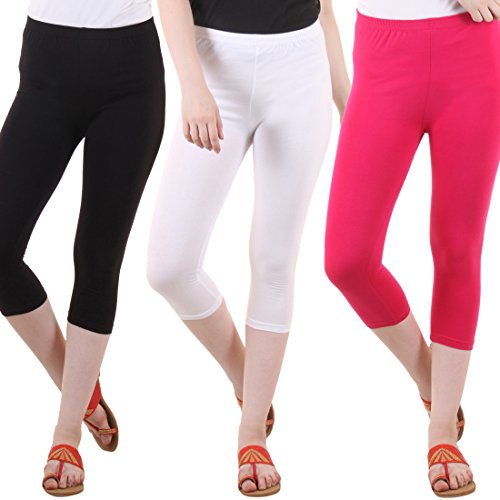 Image of DIAZ Women's Super Combed Cotton Elastane Stretch Slim Fit Printed Capri -Pack of 3
