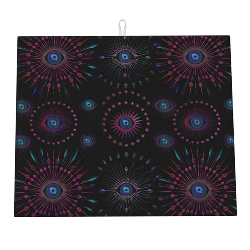 Esterilla De Secado Arte De Mandala De Ojos De Neón Alfombrilla Cafetera Plegable Estera De Secado para Utensilios Vidrio Cubiertos 46X61Cm
